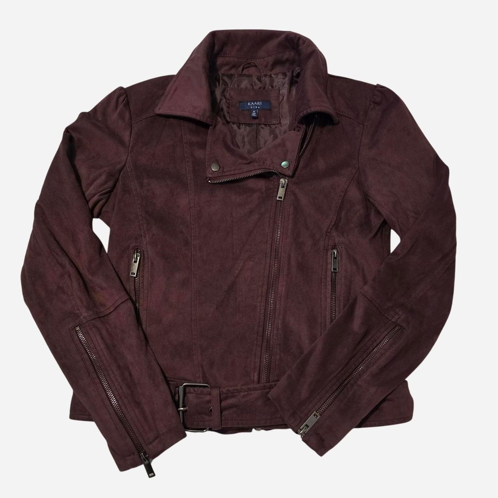 Kaari Blue Burgundy Faux Suede Moto Jacket Beautiful rich burgundy wine